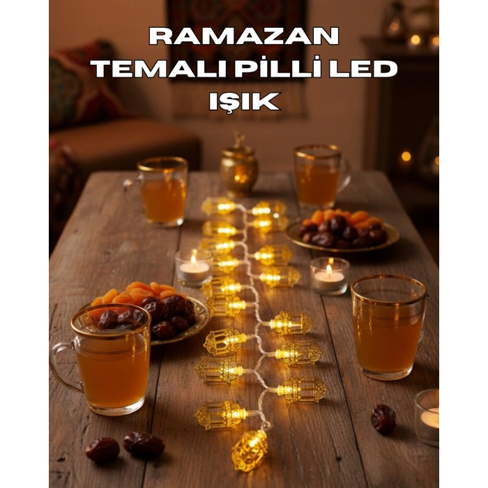 Ramazan Işıkları Pilli Altın Fener Tasarımlı Dekoratif LED Aydınlatma