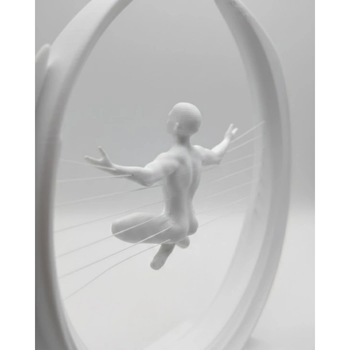 3D Zen Heykeli Beyaz Ay İçinde Meditasyon Figürü Dekoratif Obje