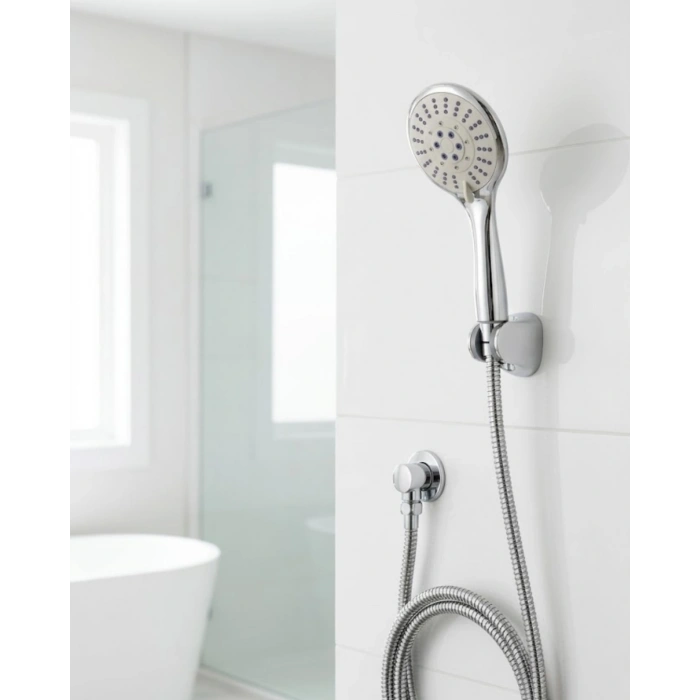 Çok Fonksiyonlu El Duşu Seti Kireç Önleyici Duş Başlığı Spiral Hortum Mafsallı Askı