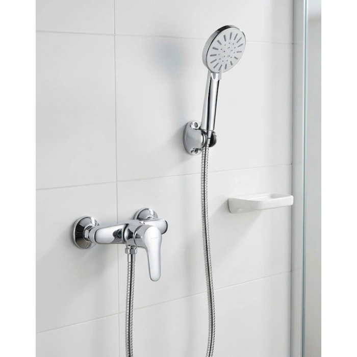 4 Fonksiyonlu Krem El Duşu Seti Spiral Hortum ve Duş Askısı