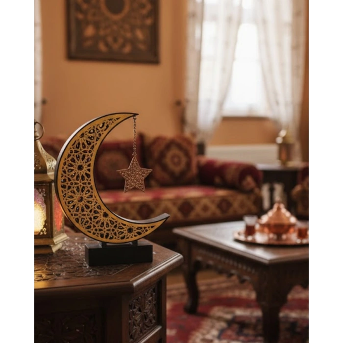 3D Hilal Yıldız Süs 23x23 cm Ev ve Ofis İçin Şık Aksesuar