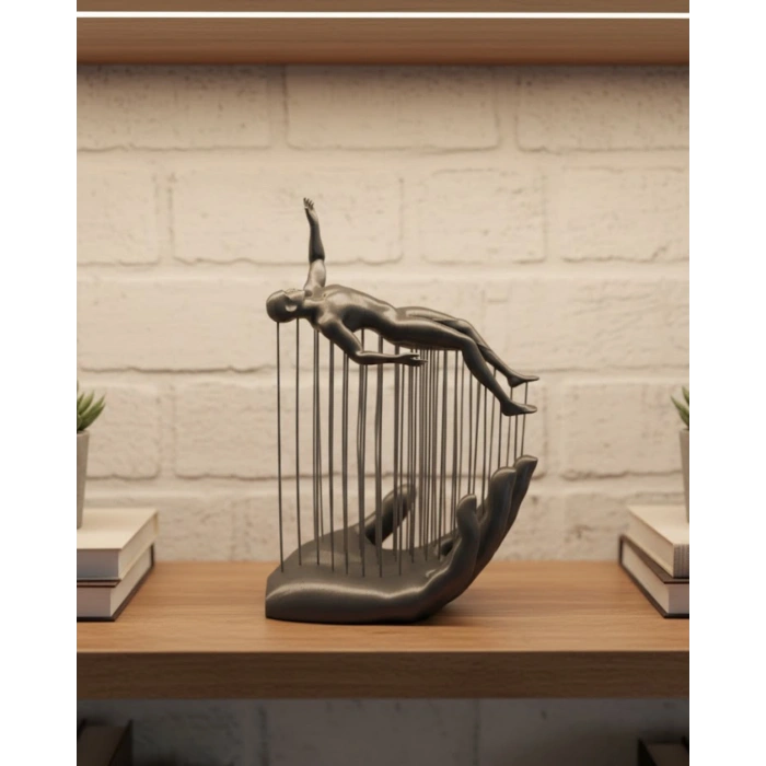 3D El Formlu İnsan Figürü Gri Soyut Tasarım Dekoratif Biblo