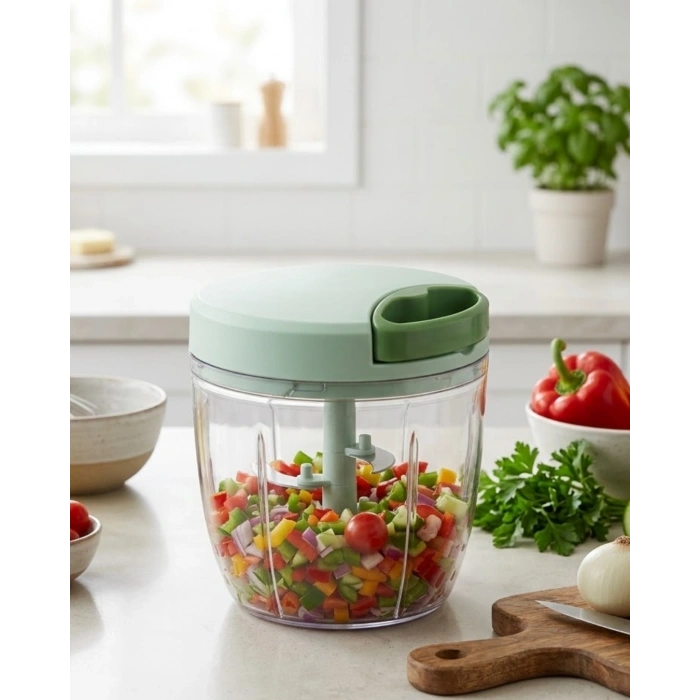 Pratik İpli Mutfak Doğrayıcısı Sebze Soğan Sarımsak Doğrayıcı