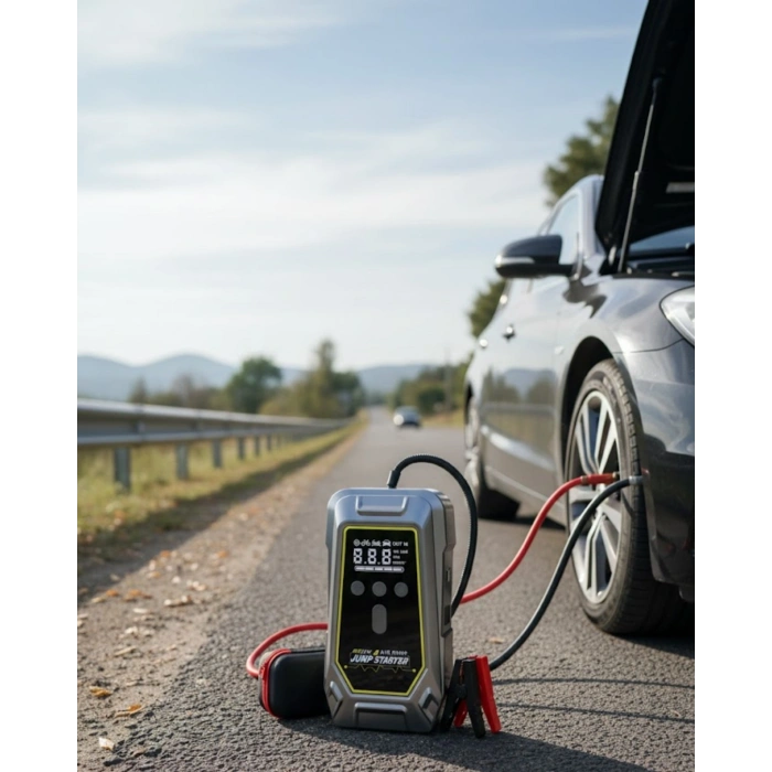 Acil Durum LED Işıklı Akü Takviye ve Hava Kompresörü