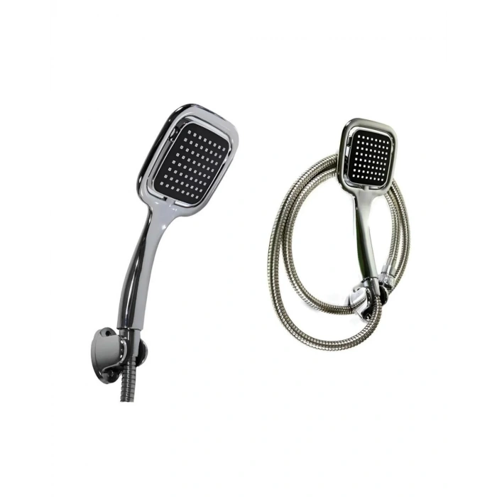 Siyah El Duşu Seti Spiral Duş Hortumu ve Duvar Askılı Çok Fonksiyonlu Duş Başlığı