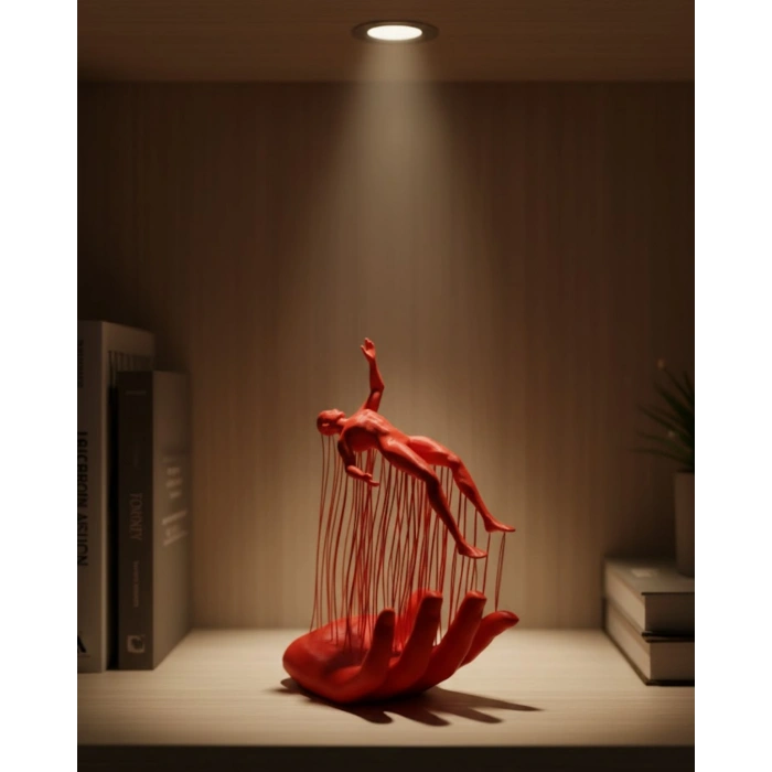 3D El Üzerinde İnsan Figürü Kırmızı Sanatsal Masa Üstü Dekor 12x18 cm