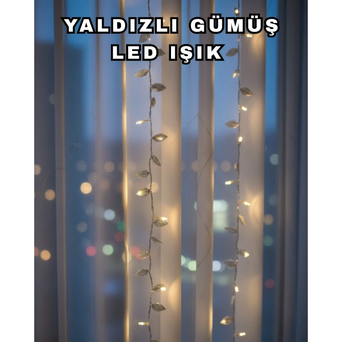 Gümüş Yaprak Tasarımlı LED Işık Pilli Ev ve Vitrin Dekoru