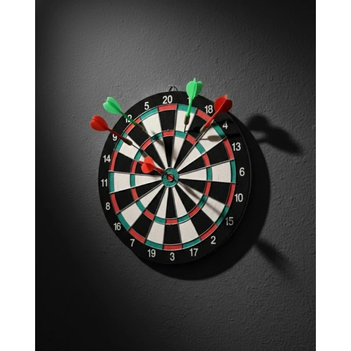 17 İnç Dart Tahtası Sağlam Ahşap Gövde ve Metal İğneli Dart Okları