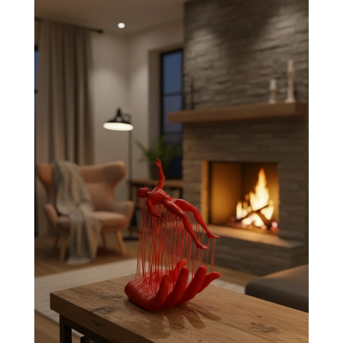 3D El İnsan Figürü Kırmızı Minimal Modern Ev ve Ofis Dekoru 12x18 cm