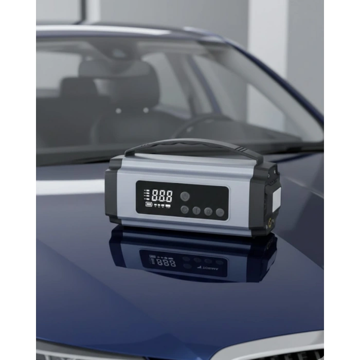 Taşınabilir Akü Takviye Cihazı Dijital Hava Kompresörü Powerbank ve LED Fener Bir Arada