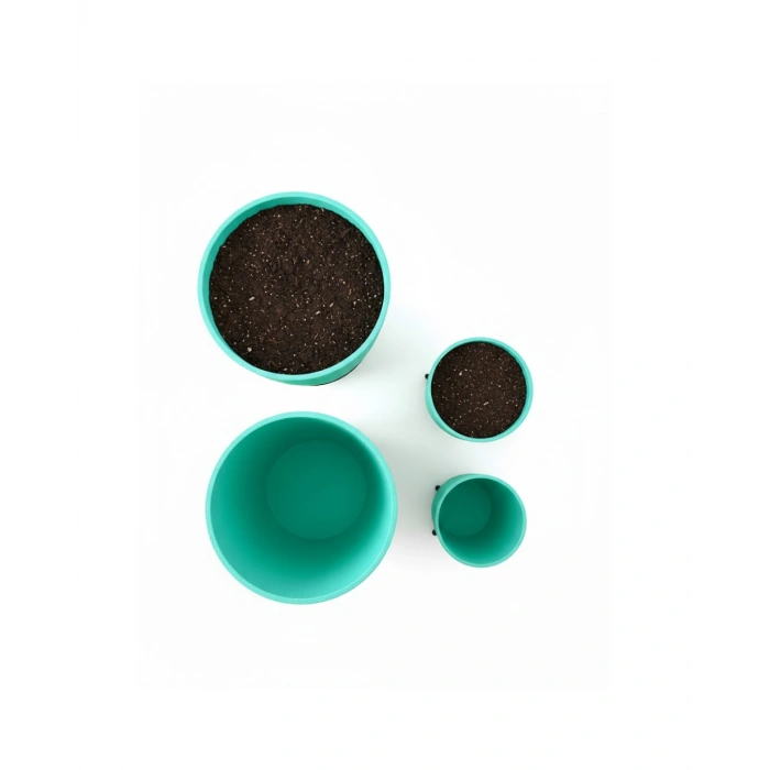 4’lü 3D Mint Yeşil Saksı Seti Modern Tasarım Dekoratif Ayaklı Vazo