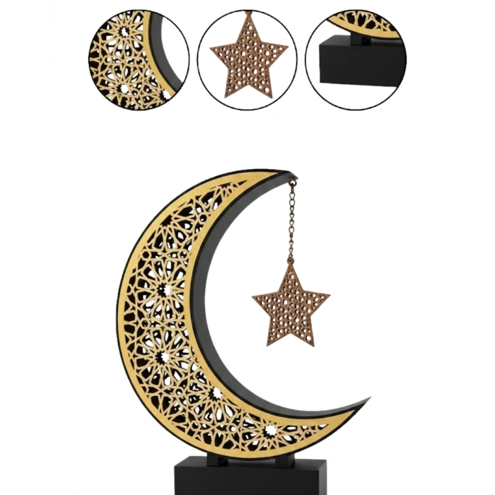 3D Hilal Yıldız Dekoratif Obje 23x23 cm Modern ve Manevi Tasarım