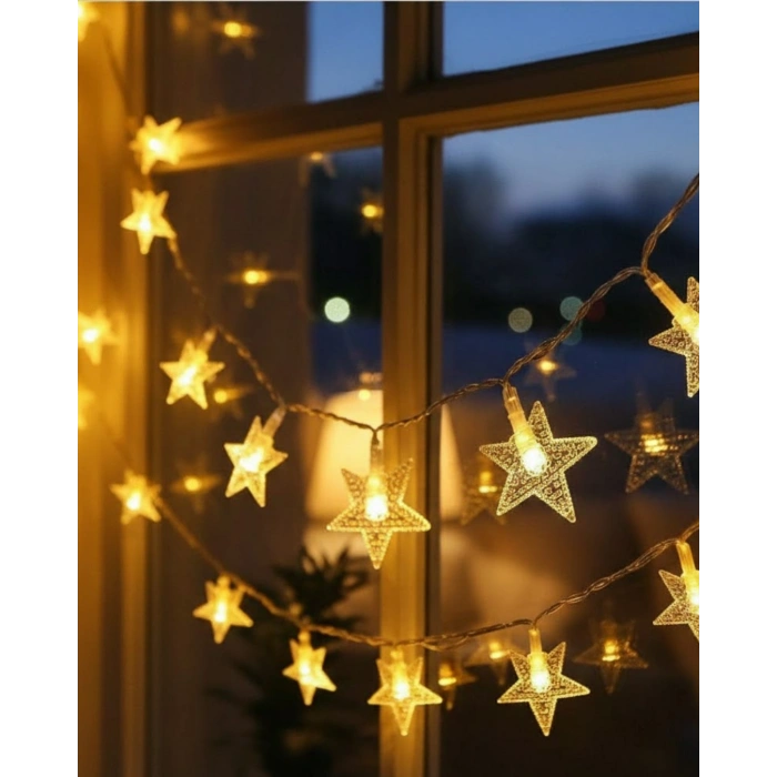 Günışığı Beyaz Yıldız Işık Zinciri 5 Metre Enerji Tasarruflu Dekor