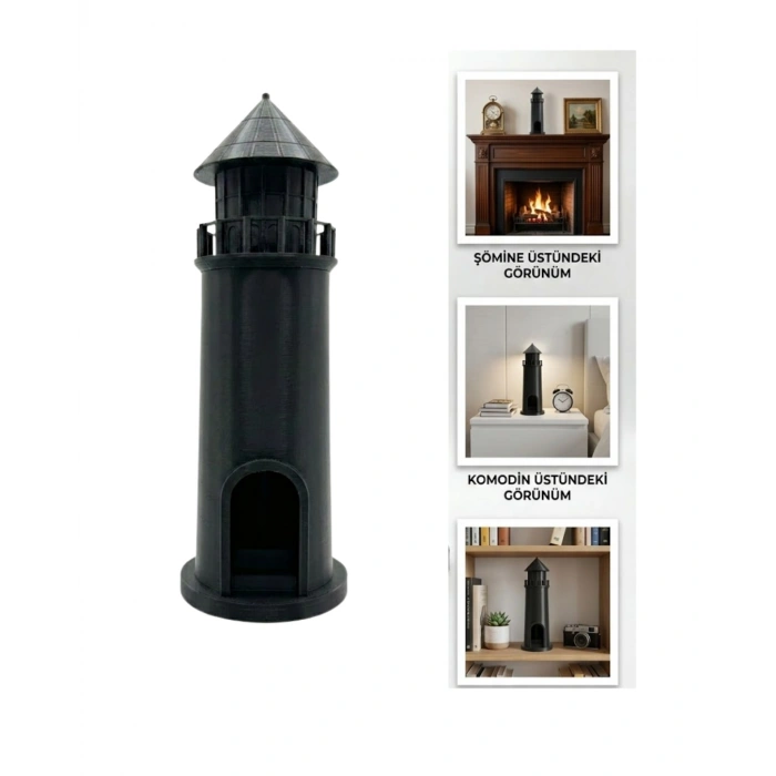 3D Deniz Feneri Mumluk Siyah Dekoratif Masa Üstü Aksesuar