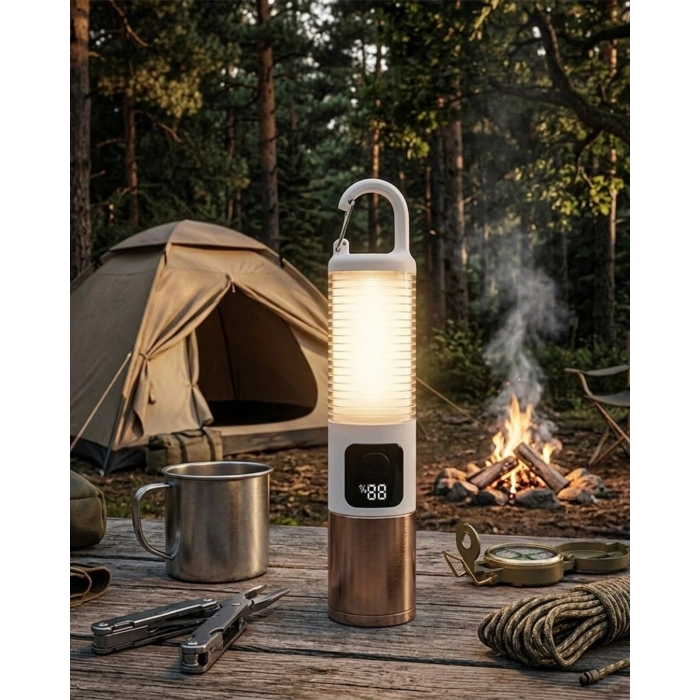 Taşınabilir LED Kamp Feneri USB Şarjlı Yüksek Parlaklık 500 Lümen Güç Göstergeli