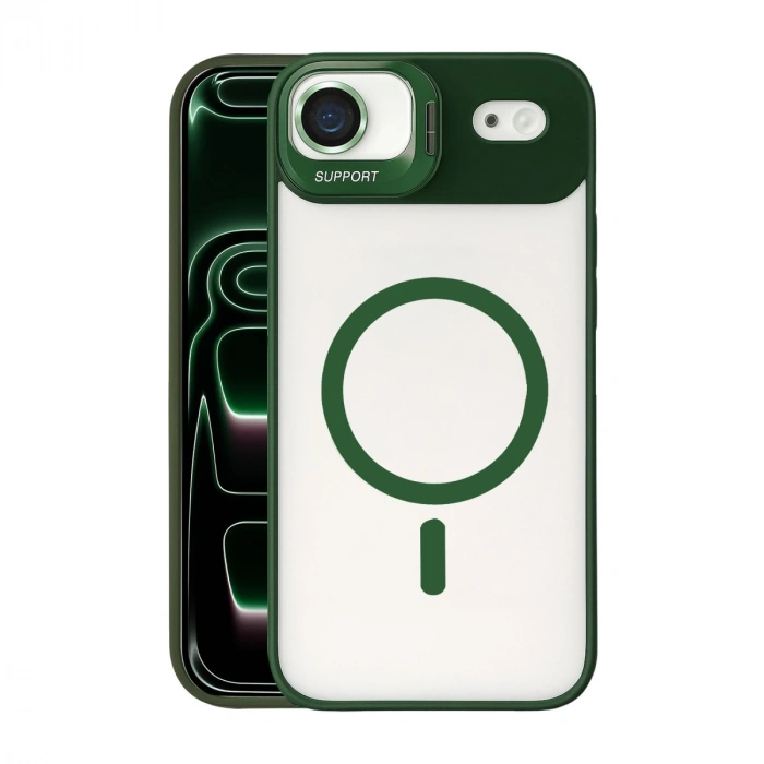 Joko Apple İphone 17 Air Remim Lensli Magsafe Standlı Kapak - Koyu Yeşil