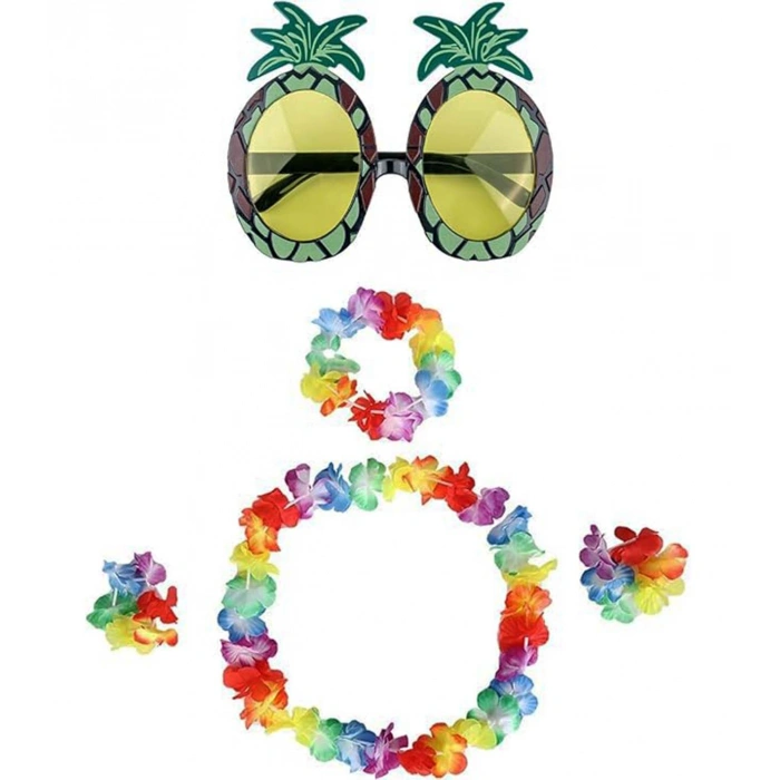 Renkli Ananas Gözlük, Taç, Kolye ve Bileklik Seti (5324)