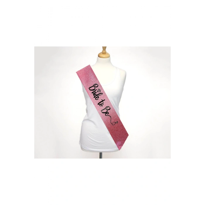 Pembe Üzeri Siyah İtalik Alyanslı Bride To Be Yazılı Simli Işıltılı Kuşak Kemer 10 cm Genişlik (5324