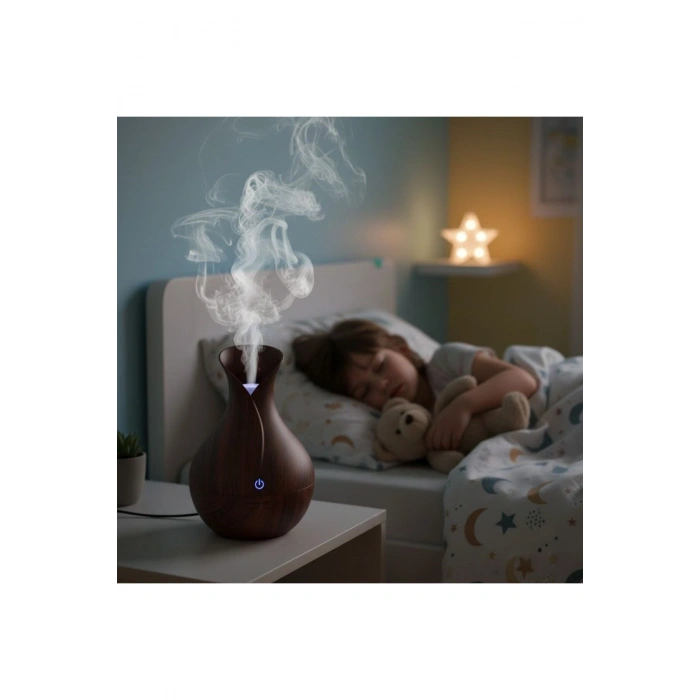 Damla Model Akasya Renk Hava Nemlendirici – Ultrasonik Soğuk Buhar Makinesi, LED Işıklı Masaüstü Oda