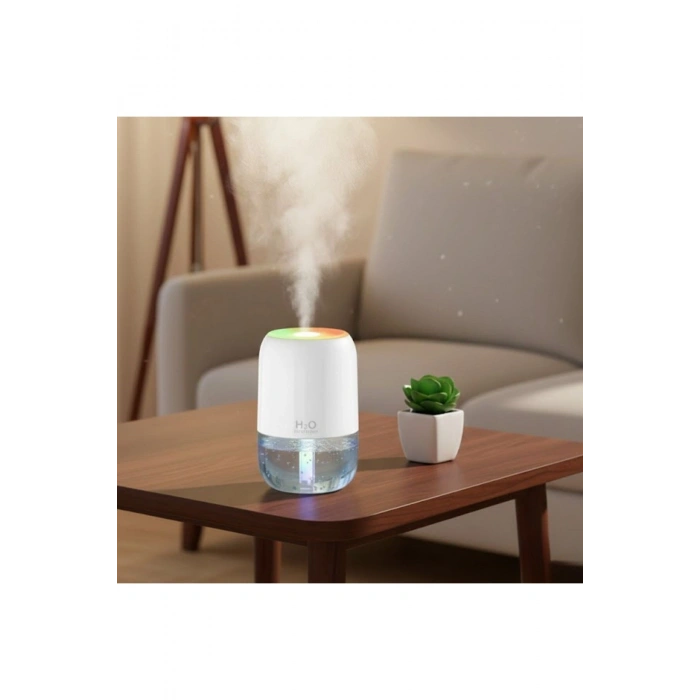 H2O Model Şeffaf Hazneli Hava Nemlendirici-Ultrasonik Soğuk Buhar Makinesi, LED Işıklı Masaüstü Oda