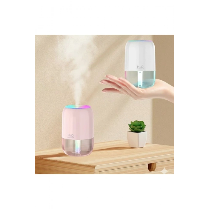 H2O Model Şeffaf Hazneli Hava Nemlendirici-Ultrasonik Soğuk Buhar Makinesi, LED Işıklı Masaüstü Oda