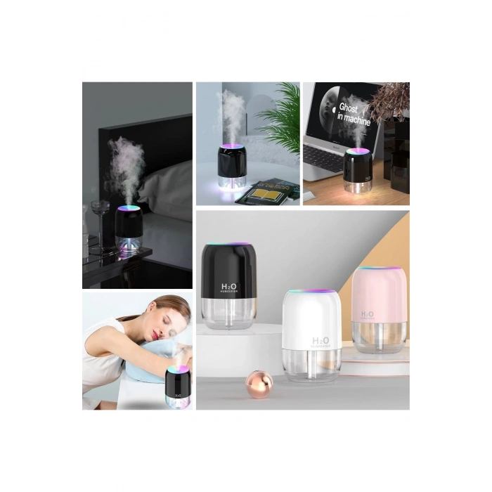 H2O Model Şeffaf Hazneli Hava Nemlendirici-Ultrasonik Soğuk Buhar Makinesi, LED Işıklı Masaüstü Oda