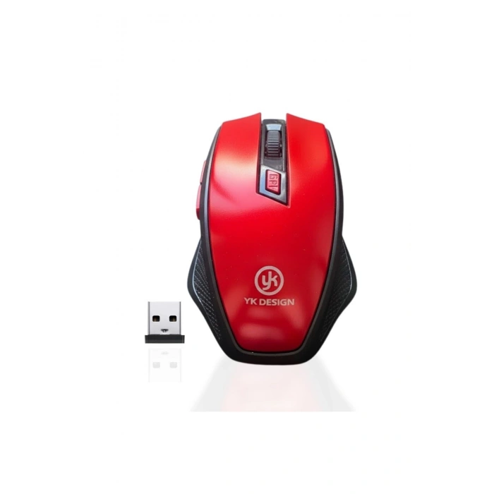 Kırmızı Renkli Baş Parmak Destekli Ergonomik Sessiz Kablosuz Mouse – USB Alıcılı, Ofis ve Oyun İçin