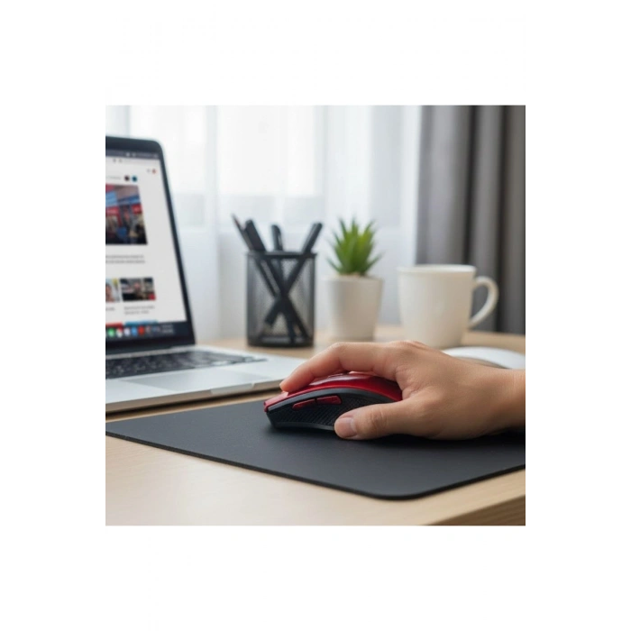 Kırmızı Renkli Baş Parmak Destekli Ergonomik Sessiz Kablosuz Mouse – USB Alıcılı, Ofis ve Oyun İçin
