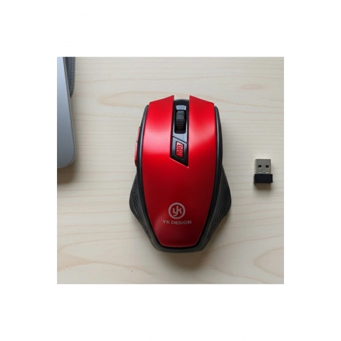 Kırmızı Renkli Baş Parmak Destekli Ergonomik Sessiz Kablosuz Mouse – USB Alıcılı, Ofis ve Oyun İçin