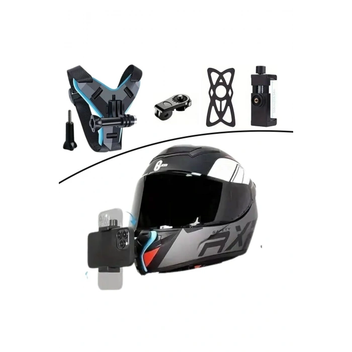 Motorsiklet Kask Önü Takılan Telefon Tutucu Aksiyon Kamerası Takılabilen Aparat (5324)