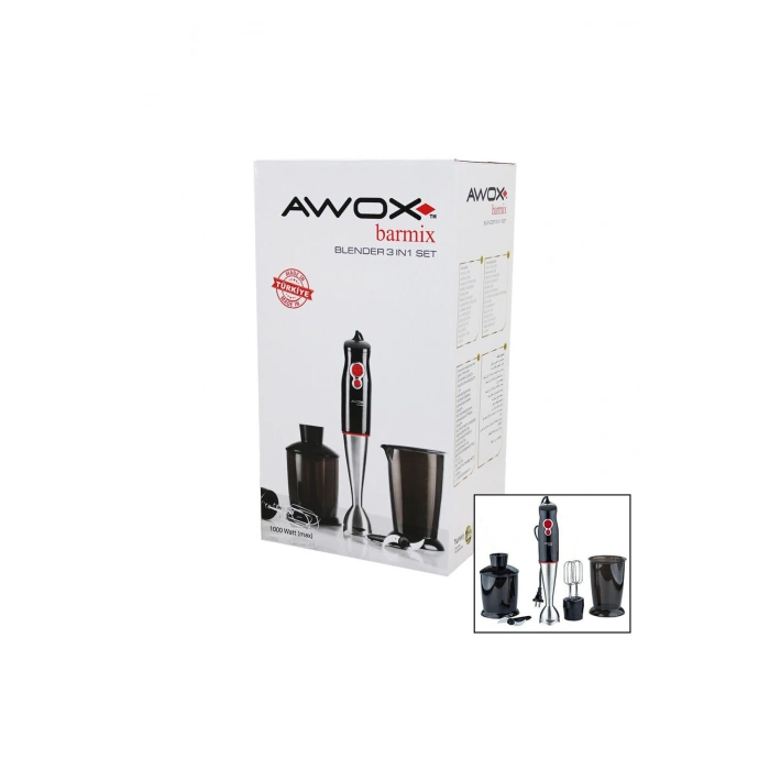 AWOX BARMİX 3İN1 BLENDER SETİ ÇELİK 2Lİ MİKSER ÇELİK RONDO BIÇAK ÇELİK 4 KANATLI BIÇAK 1000