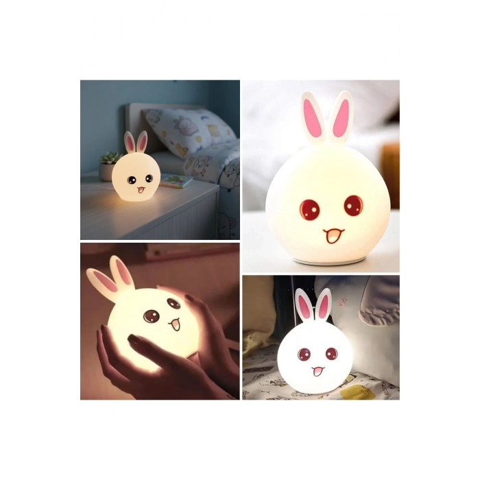 5 Farklı Renk Modlu Tavşan Figürlü Pofuduk LED Gece Lambası–Yumuşak Dokulu Çocuk Odası ve Dekoratif