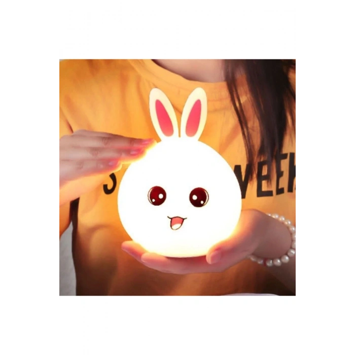5 Farklı Renk Modlu Tavşan Figürlü Pofuduk LED Gece Lambası–Yumuşak Dokulu Çocuk Odası ve Dekoratif