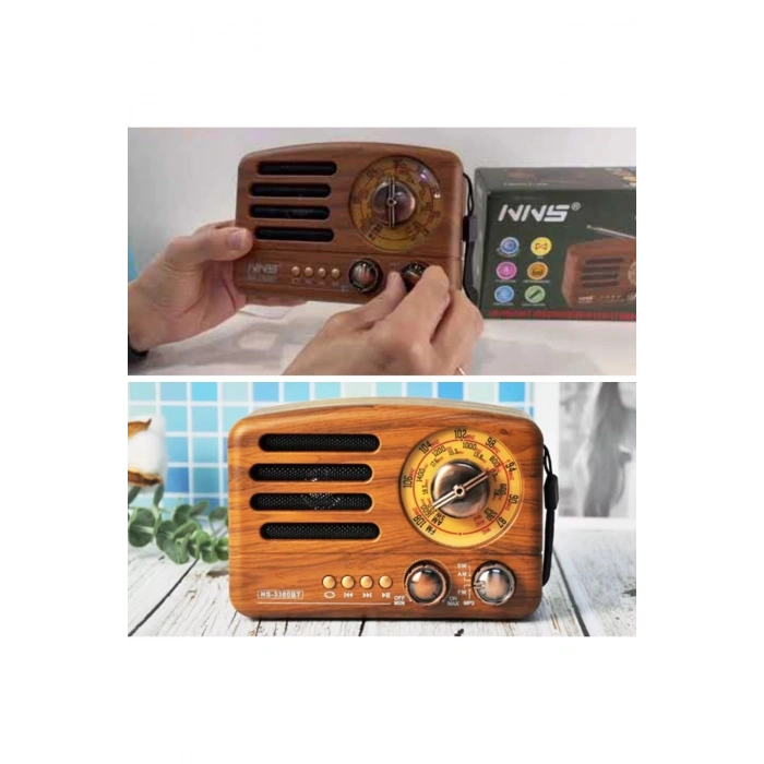 Küçük Boy Retro, Nostaljik, Ahşap Tasarım Bluetooth Hoparlörlü, Şarjlı, Taşınabilir Büyük Döndürüleb