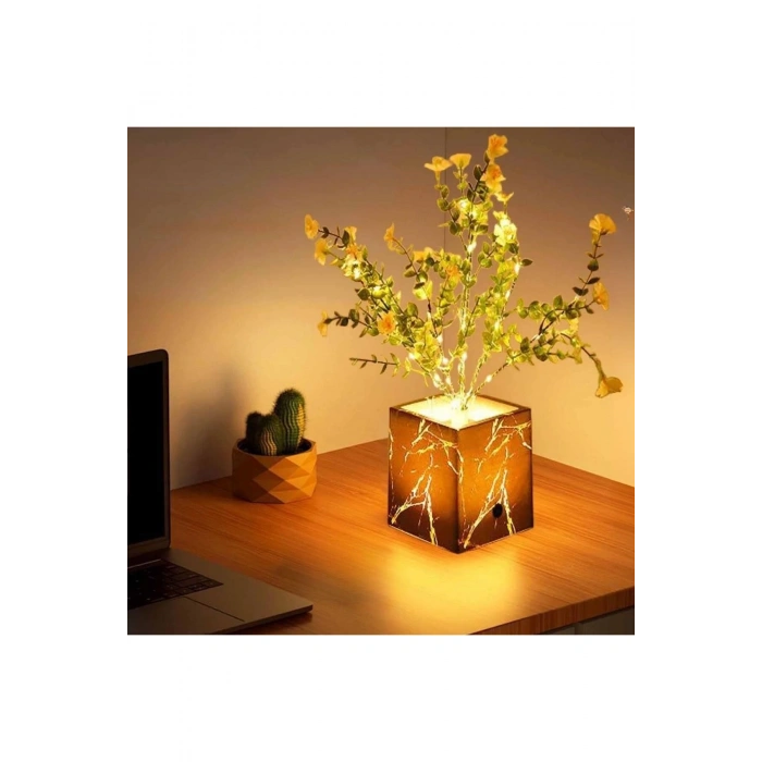 Işıklı Yapay Çiçek – Siyah Saksılı LED Dekoratif Bitki, Masaüstü ve Ev Ofis Aydınlatmalı Süs Bitkisi