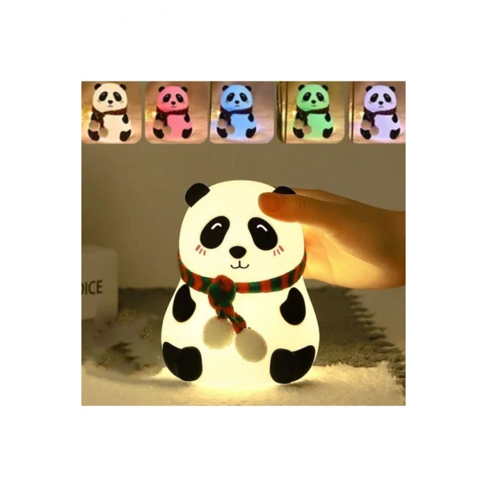 5 Farklı Renk Modlu Panda Figürlü Pofuduk LED Gece Lambası–Yumuşak Dokulu Çocuk Odası ve Dekoratif Ş