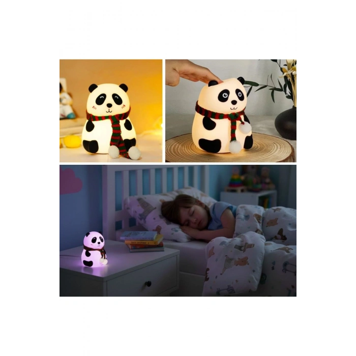 5 Farklı Renk Modlu Panda Figürlü Pofuduk LED Gece Lambası–Yumuşak Dokulu Çocuk Odası ve Dekoratif Ş