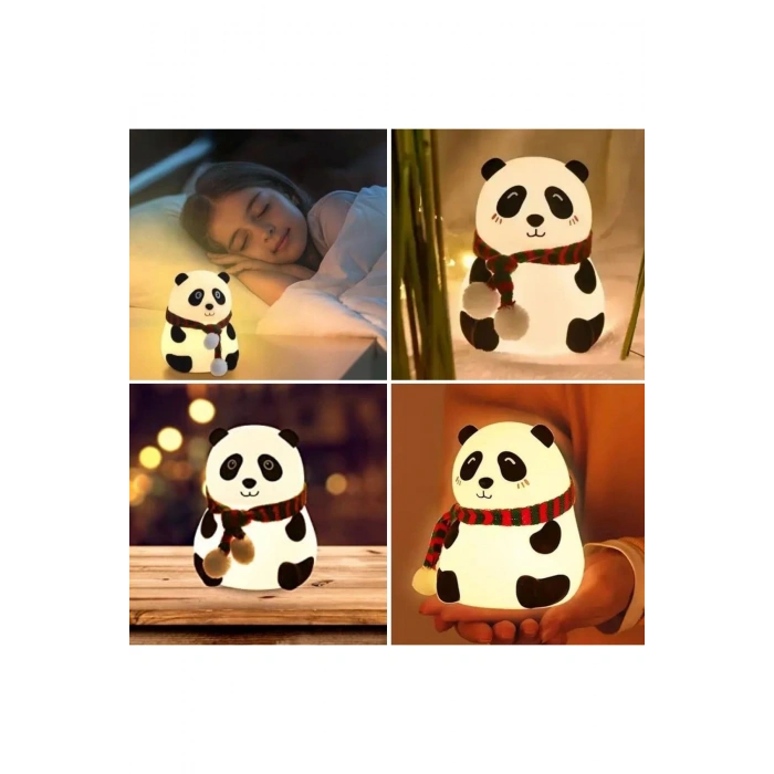 5 Farklı Renk Modlu Panda Figürlü Pofuduk LED Gece Lambası–Yumuşak Dokulu Çocuk Odası ve Dekoratif Ş