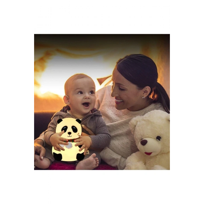 5 Farklı Renk Modlu Panda Figürlü Pofuduk LED Gece Lambası–Yumuşak Dokulu Çocuk Odası ve Dekoratif Ş