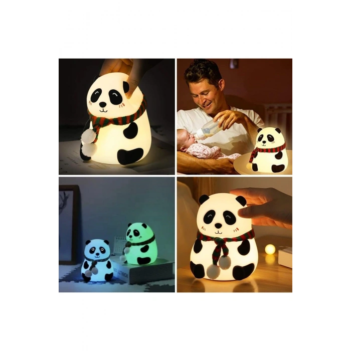 5 Farklı Renk Modlu Panda Figürlü Pofuduk LED Gece Lambası–Yumuşak Dokulu Çocuk Odası ve Dekoratif Ş