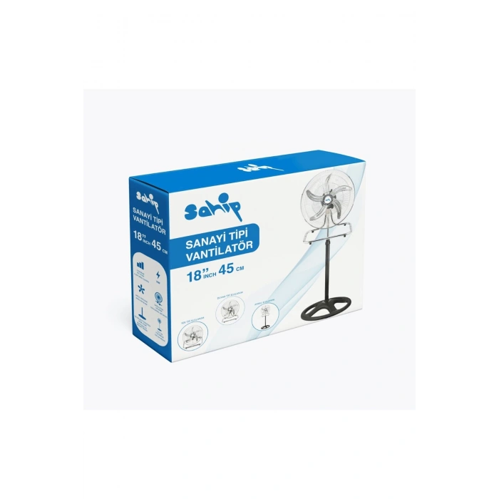 3İN1 KULLANIM 18 İNÇ 45 CM SANAYİ TİPİ AYAKLI VANTİLATÖR 5-METAL PERVANE 3-KADEME HIZ 75WY:150CM FAN