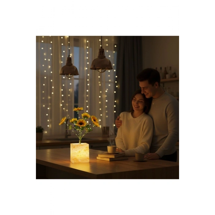 Işıklı Yapay Çiçek – Sarı Saksılı LED Dekoratif Bitki, Masaüstü ve Ev Ofis Aydınlatmalı Süs Bitkisi