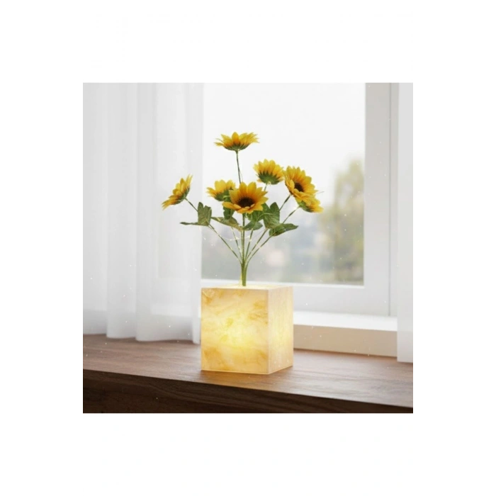 Işıklı Yapay Çiçek – Sarı Saksılı LED Dekoratif Bitki, Masaüstü ve Ev Ofis Aydınlatmalı Süs Bitkisi