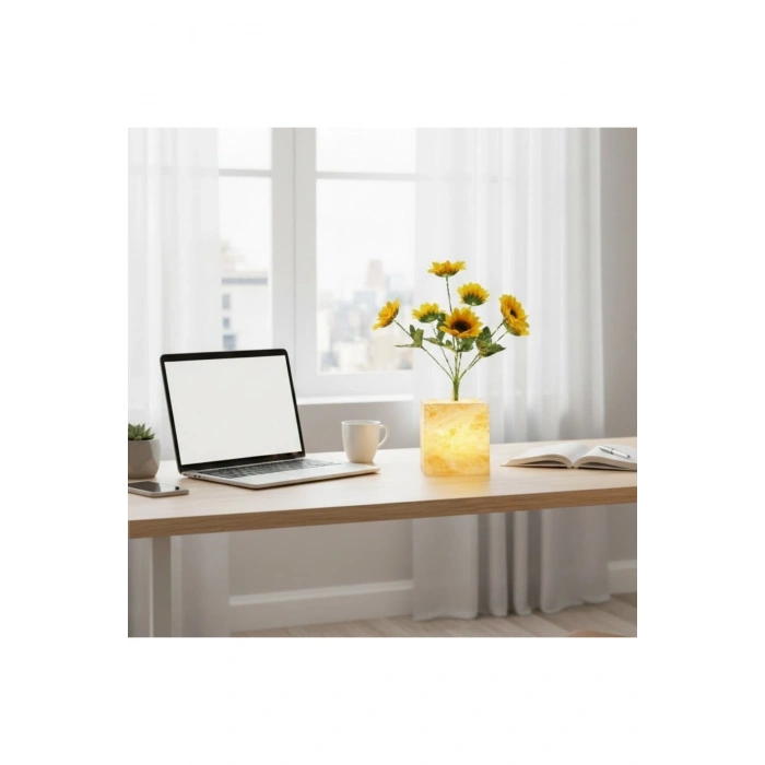 Işıklı Yapay Çiçek – Sarı Saksılı LED Dekoratif Bitki, Masaüstü ve Ev Ofis Aydınlatmalı Süs Bitkisi