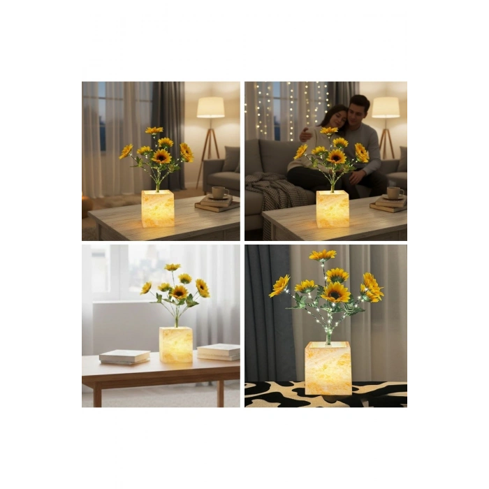 Işıklı Yapay Çiçek – Sarı Saksılı LED Dekoratif Bitki, Masaüstü ve Ev Ofis Aydınlatmalı Süs Bitkisi