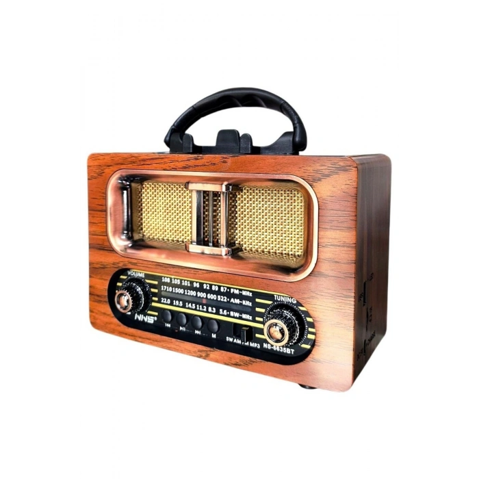 Büyük Boy Retro, Nostaljik, Ahşap Tasarım Bluetooth Hoparlörlü, Şarjlı, Taşınabilir FM/AM Destekli R