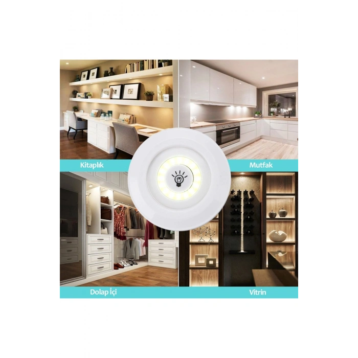 3'lü Uzaktan Kumandalı Pilli Yapışkanlı Kablosuz Led Spot Lambalar (5324)