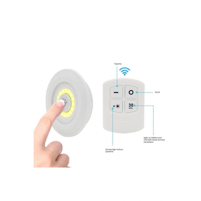 3'lü Uzaktan Kumandalı Pilli Yapışkanlı Kablosuz Led Spot Lambalar (5324)