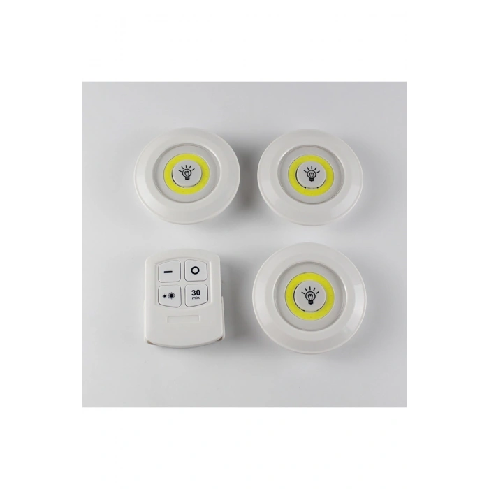 3'lü Uzaktan Kumandalı Pilli Yapışkanlı Kablosuz Led Spot Lambalar (5324)