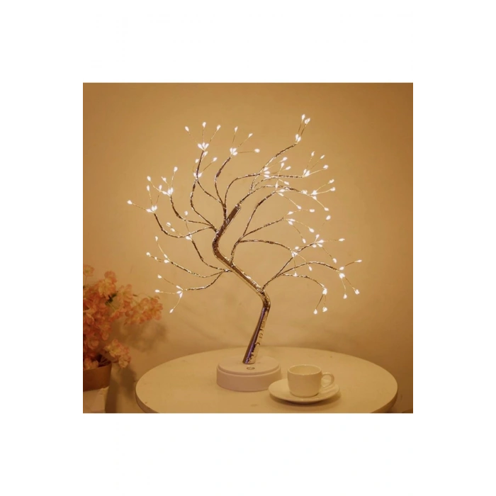 Masaüstü Peri Ağaç LED Lamba – Gün Işığı Rengi, 3 Kademeli Işık Ayarlı, Şarjlı Dekoratif Ortam Aydın